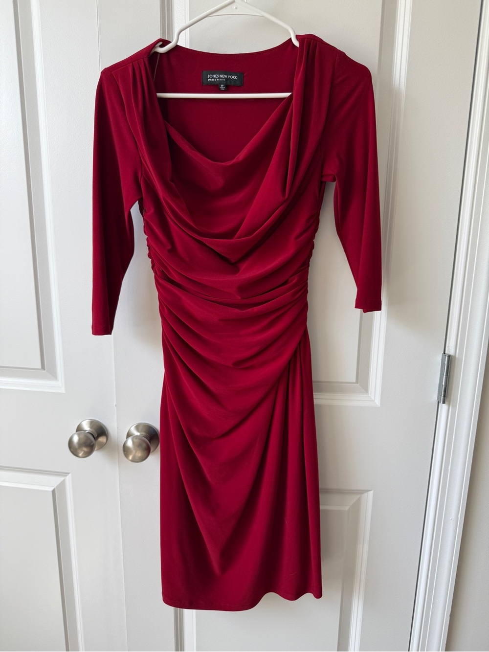 Jones New York Draped Cowl Midi Dress in Burgundy Red